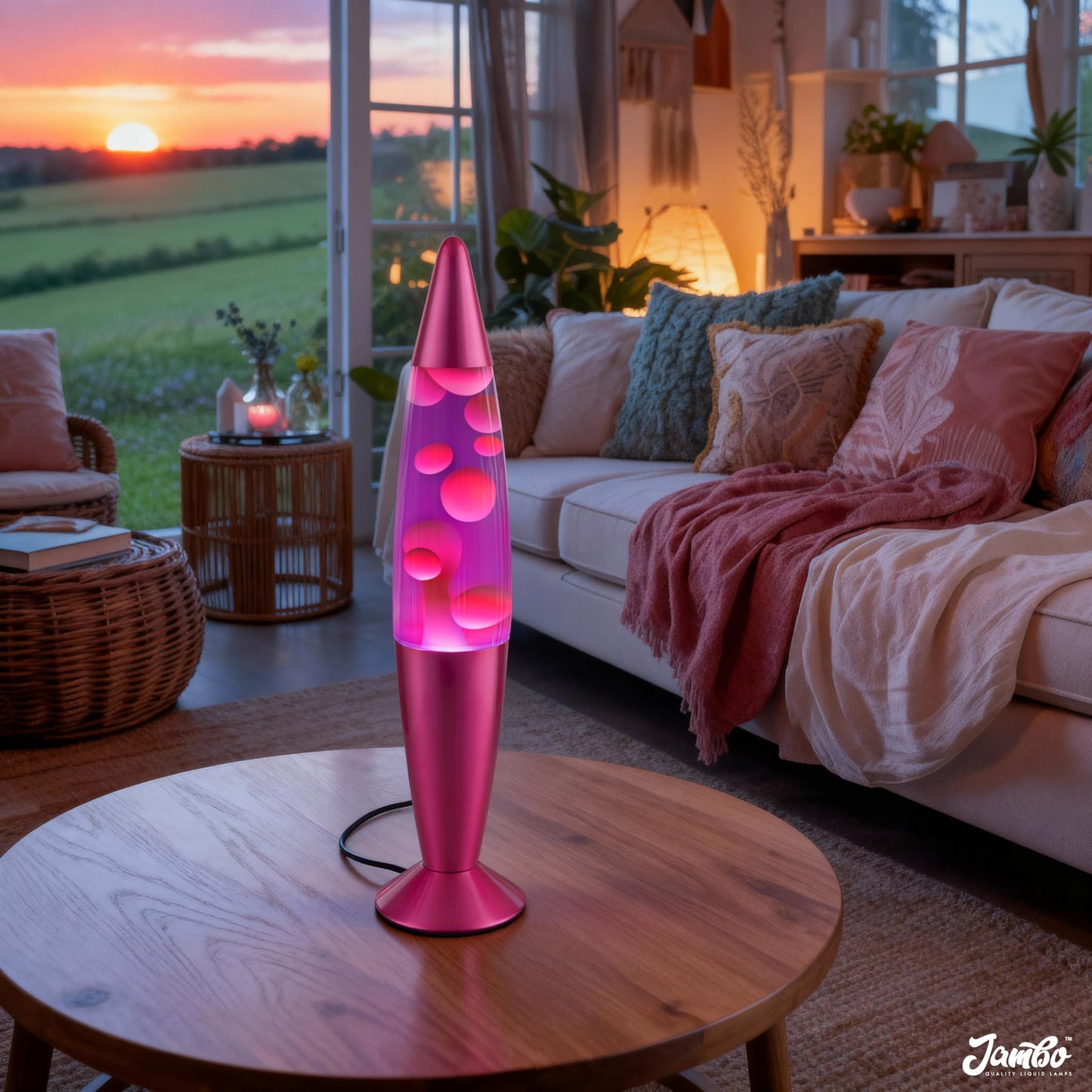 JAMBO 16" Beautiful Lamp- Purple with Pink Wax, Relaxing Liquid Light, Night Light Nightlight, Home Decor Living Room Office Bedroom Lamp for Adults Teens Kids, Magma Motion