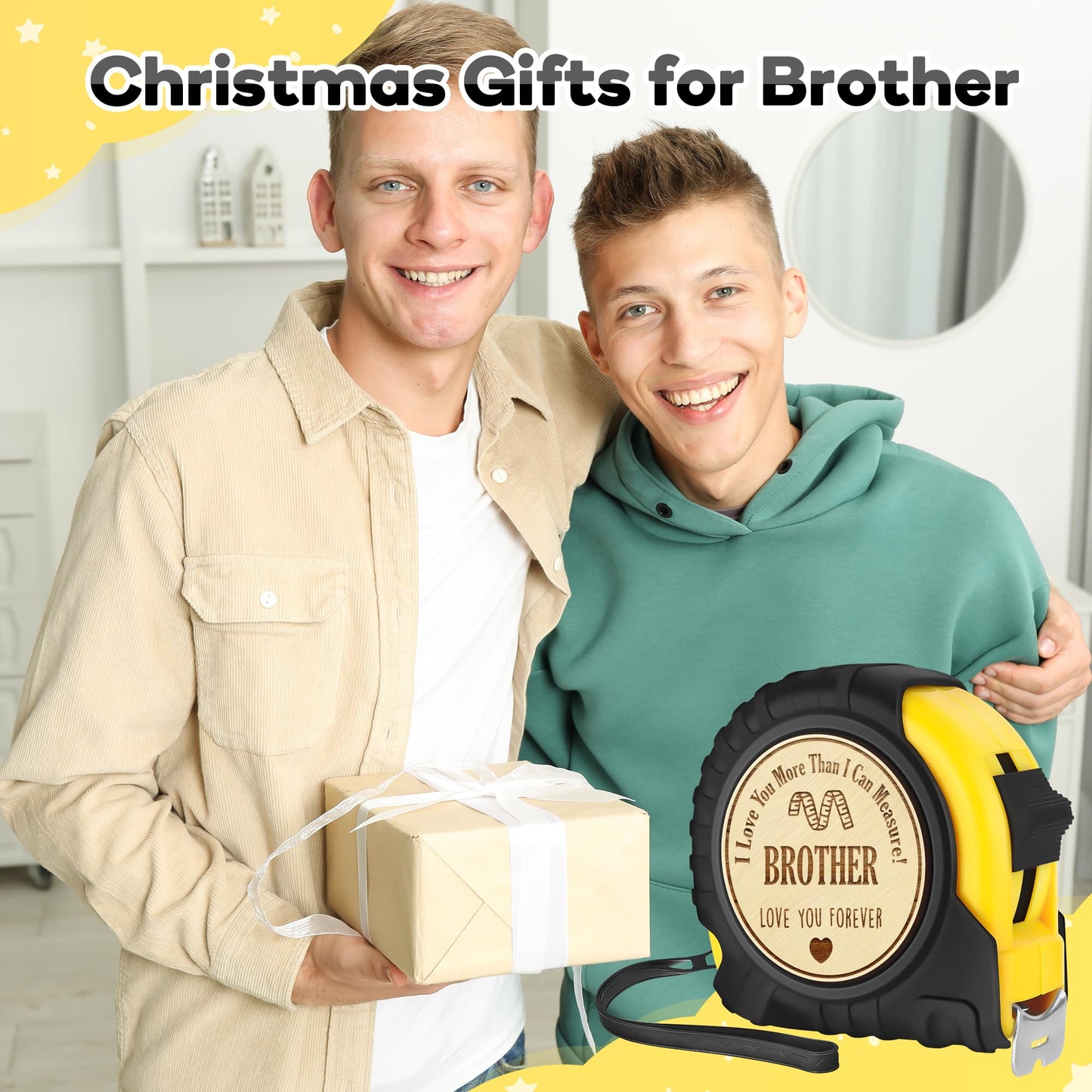 Sensi Blue Fathers Day Brother Gifts for Brother, Gifts for Brother, Brother Gifts from Sister, Best Gifts for Adult Brothers Brother In Law, Cool Promoted To Big Brother Tape Measure 25 FT Tool Gifts