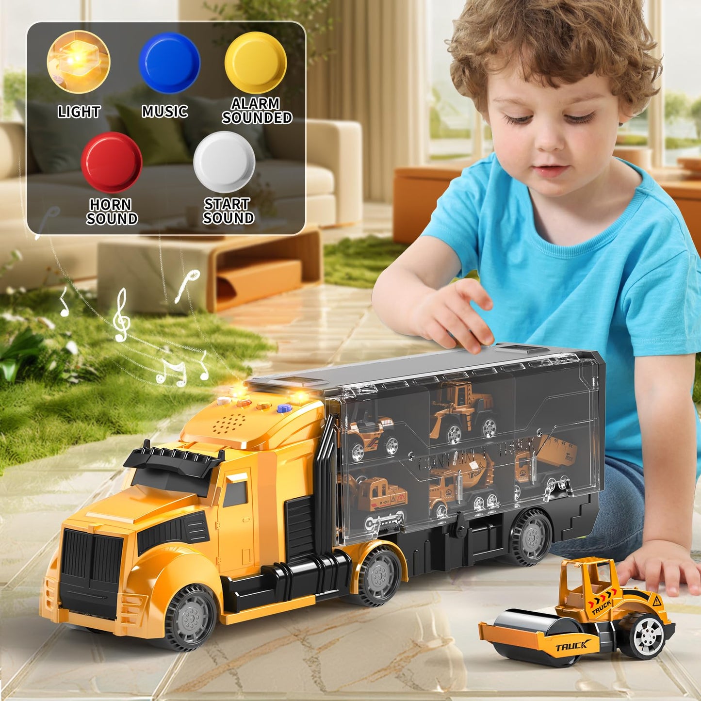 NIPLOOOW Construction Trucks Toy Set with Play Mat, Carrier Truck Play Vehicles Set for 3 4 5 6 Years Old Boys Kids, Die-Cast Car Toy for Toddlers 3-4 Years, Birthday Gifts Toys for 3-9 Year Old Boys