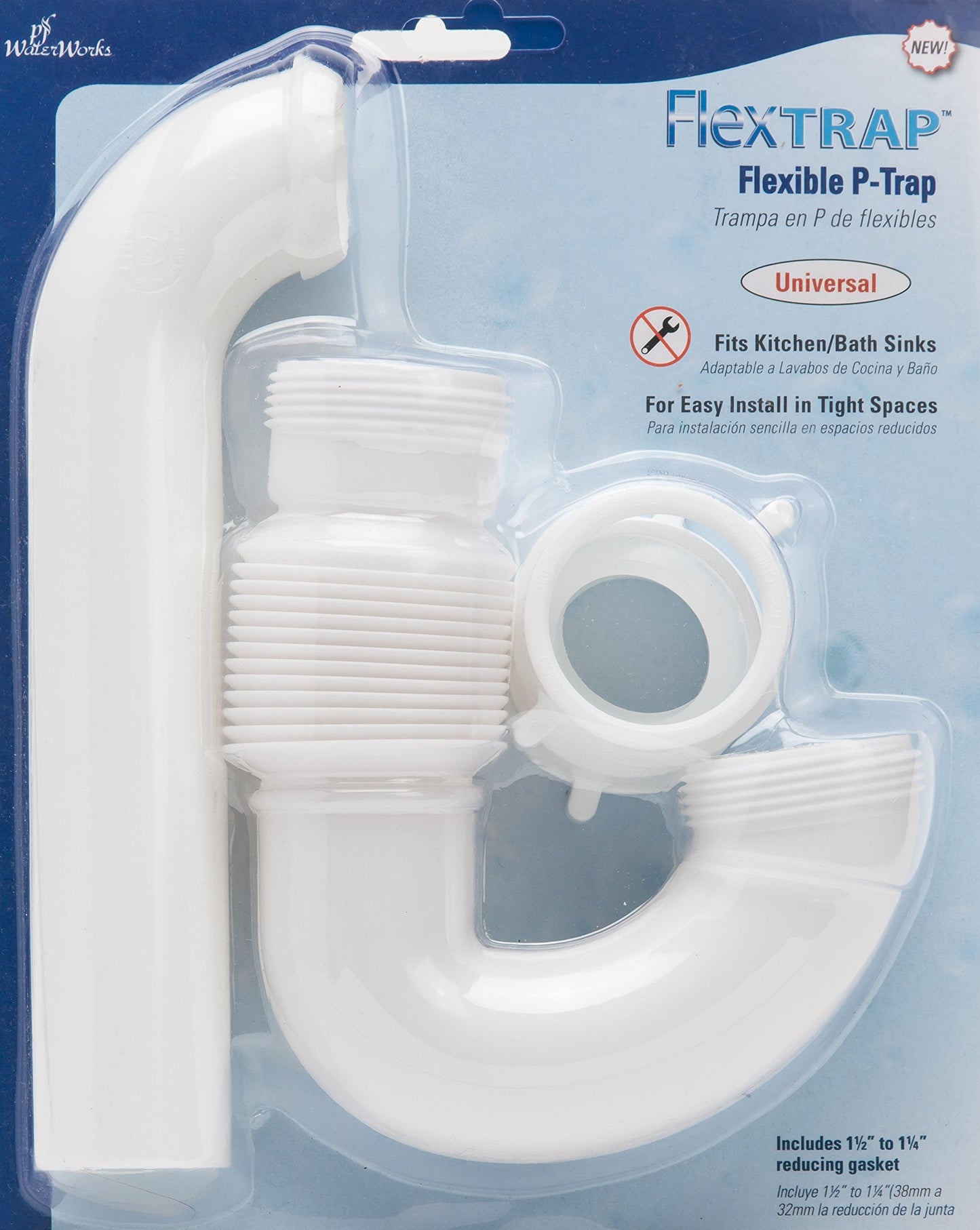 PF WaterWorks FlexTRAP Expandable and Flexible P-Trap - Universal (1-1/2-Inch or 1-1/4-Inch x 1-1/2-Inch); PF0704