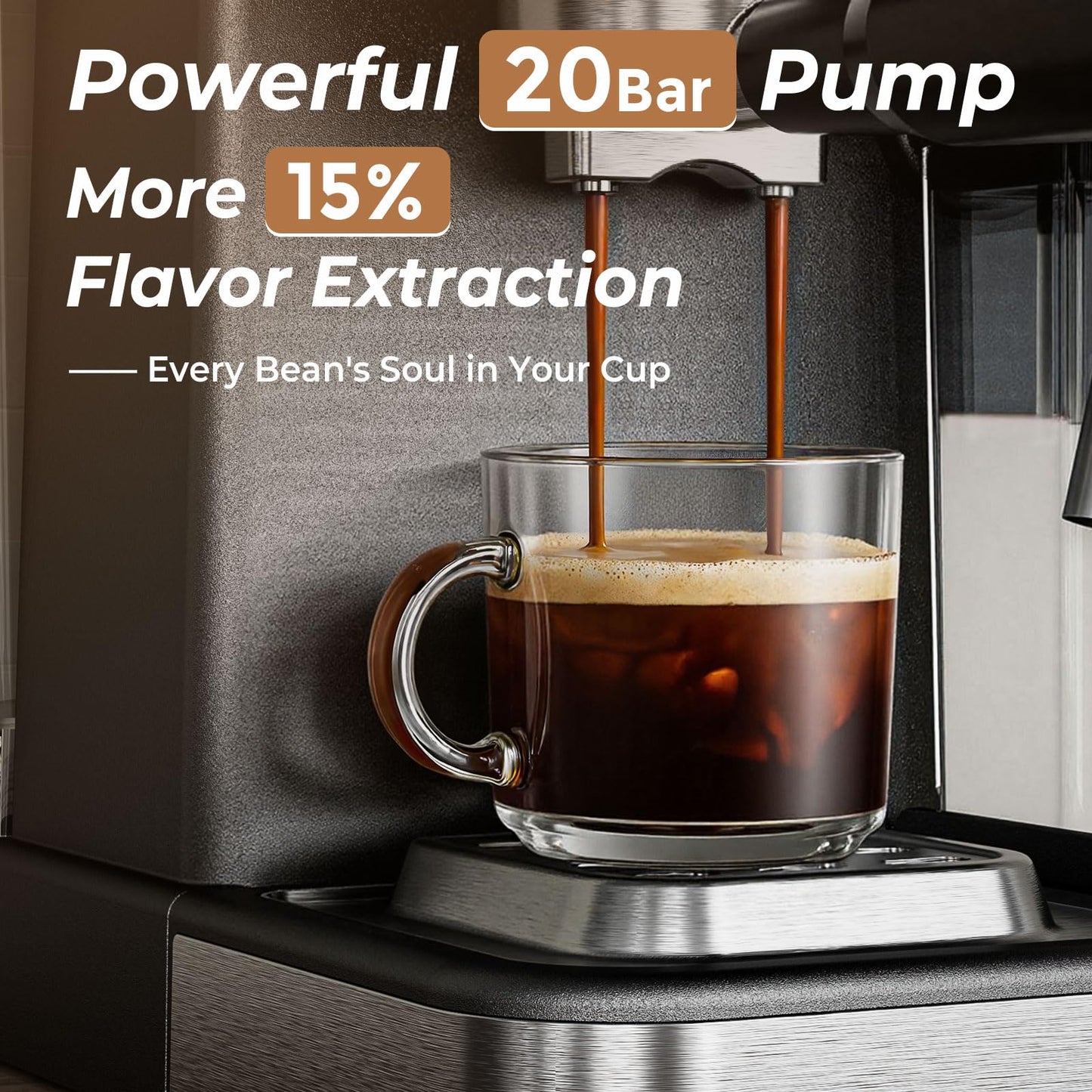RoneKIT Espresso Machine with Automatic Milk Tank,Espresso Cool & Cappuccino Machine, 20Bar Espresso Coffee Machines, Touch Screen with Timer, 50.7Oz Removable Reservoir, Black