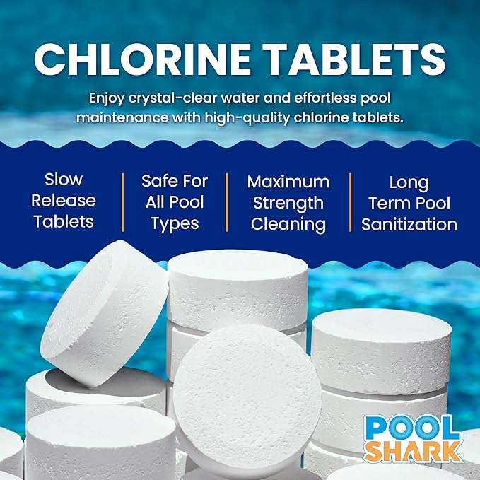 Pool Shark Swimming Pool Chlorine Tablets - 3-Inch Chlorine Tablets - Slow-Dissolving 90% Active Chlorine Tabs - Pool Chemicals for Inground Pools, Above Ground Pools, Saltwater, Spa, Hot Tub (25 lbs)
