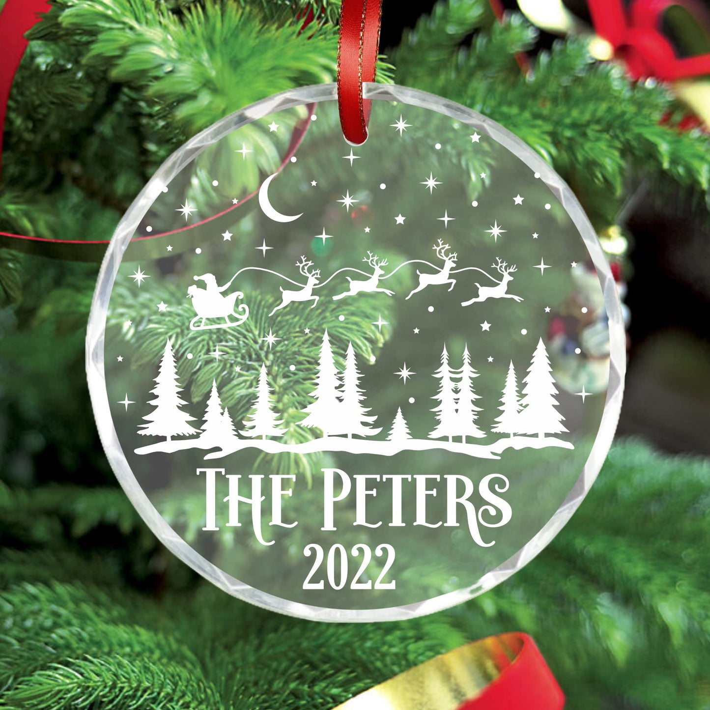 Blue Ridge Mountain Gifts Personalized Christmas Ornaments - Crystal Glass Christmas Decor with Holiday Design - Custom Laser Engraved Holiday Ornament Decoration for Home with Box Included