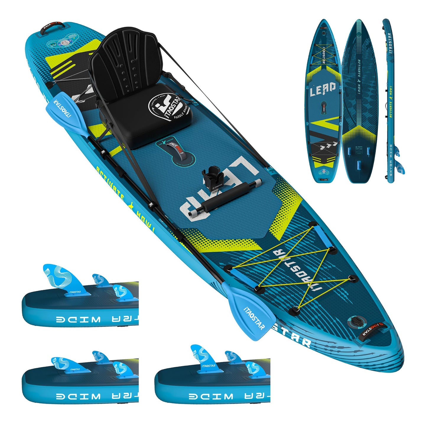 iTAOSTAR Lead 12' × 35" Inflatable Stand Up Paddle Board with Seat, Extra Wide SUP Board with 5 Fins Stable Design for Adults, Youth, All Skill Levels, Lakes, Oceans & Fishing