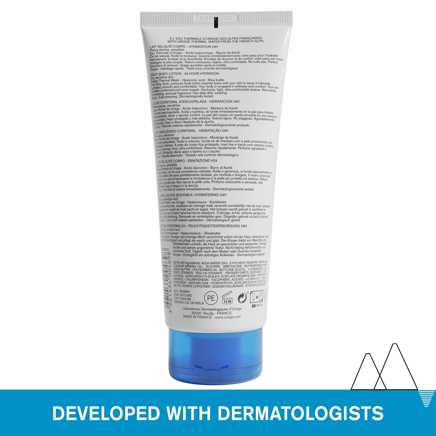 URIAGE Silky Body Lotion with Shea Butter & Hyaluronic Acid | 24H Hydration, Smoothing Effect, Moisturizer, Paraben-Free, 200 mL