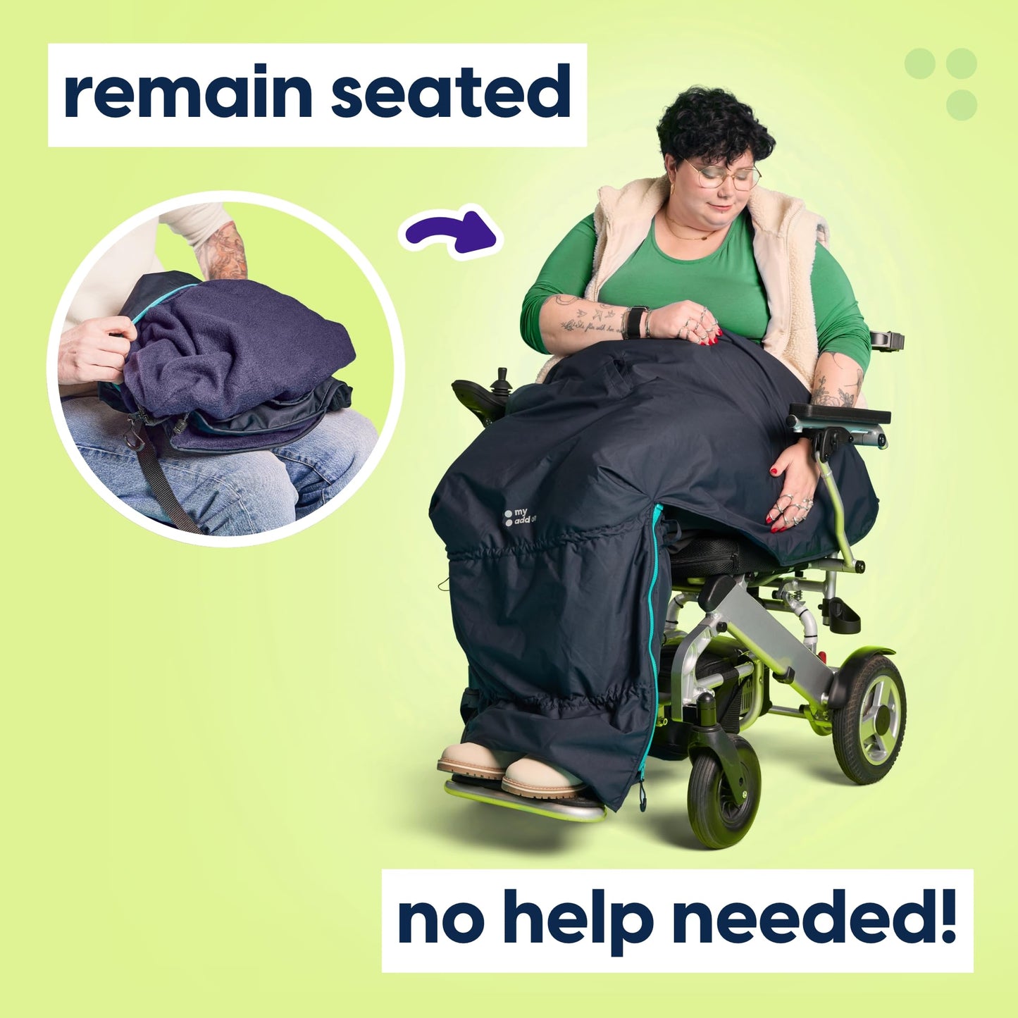 MyBlanket Winter, Compact Wheelchair Cozy with Warm Fleece Lining, Wind & Waterproof, Remain Seated, Leg Protection Rain Cover, for Manual & Electric Wheelchair Users, Powerchair, Mobility Scooter