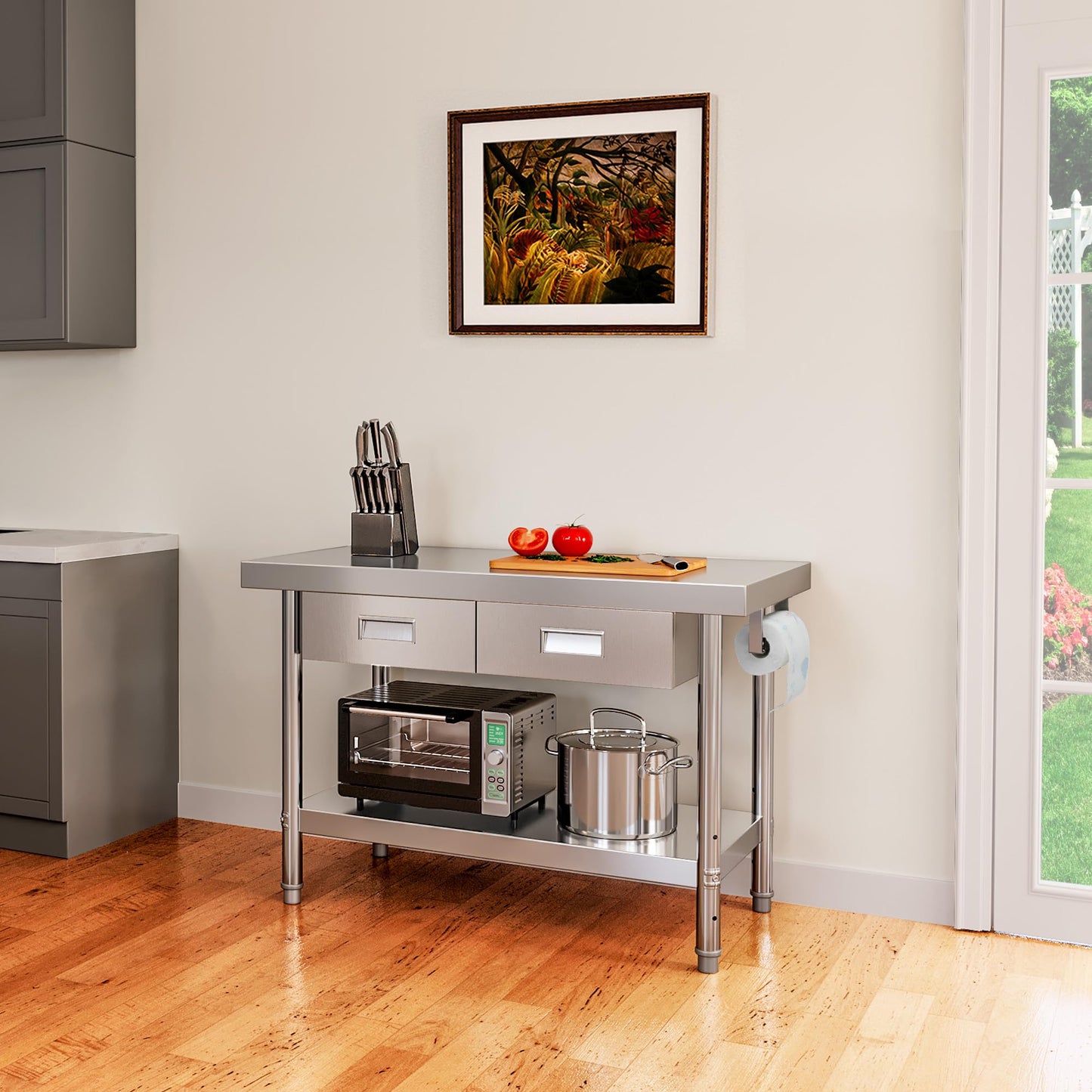 YITAHOME 48" × 24" Stainless Steel Table with 2 Drawers, NSF Work Table with Drawer, Metal Table Prep Table for Home Kitchen Restaurant Garage Warehouse