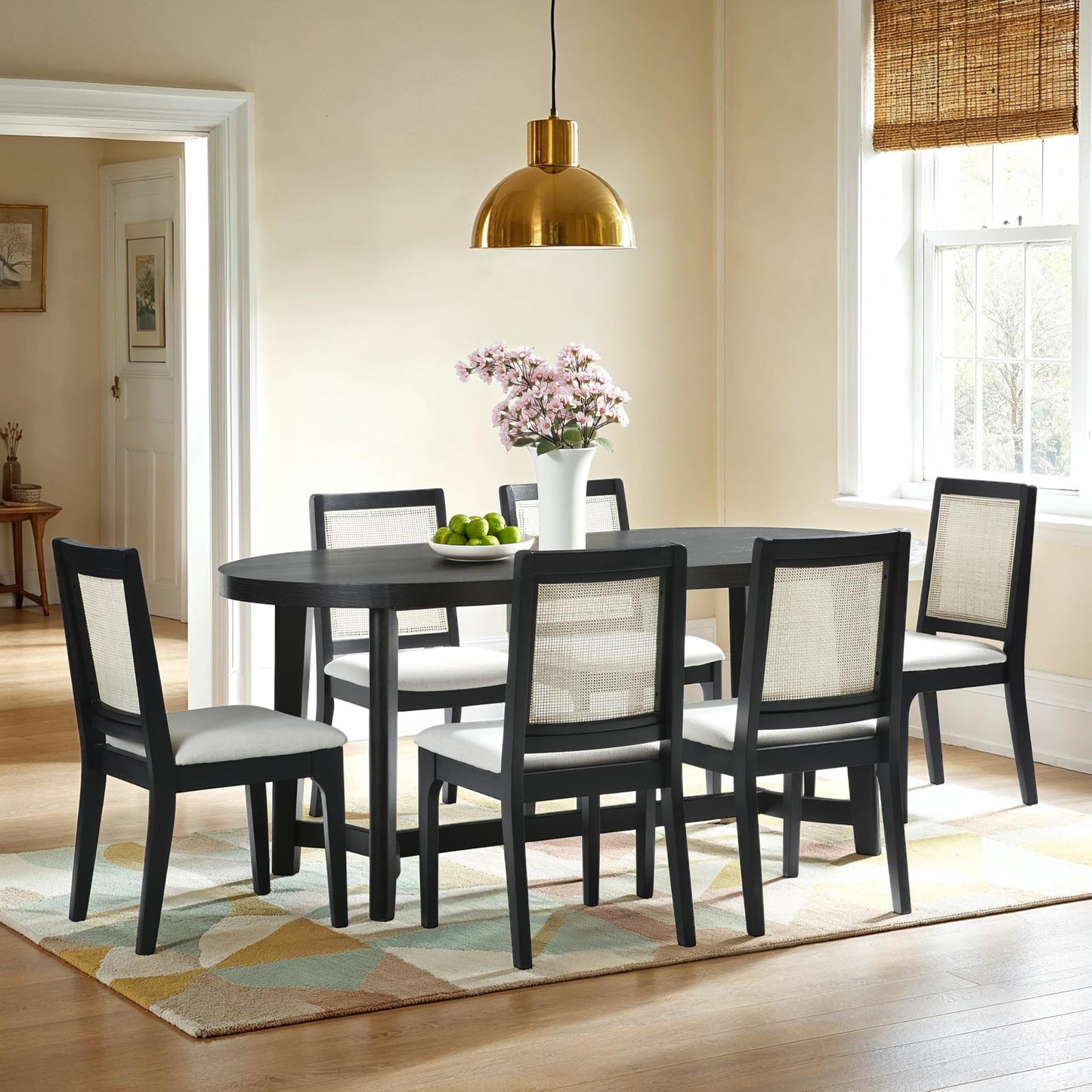 Walker Edison Modern Farmhouse Rustic Solid Oak Wood Oval Dining Table for 6 - Black Oak
