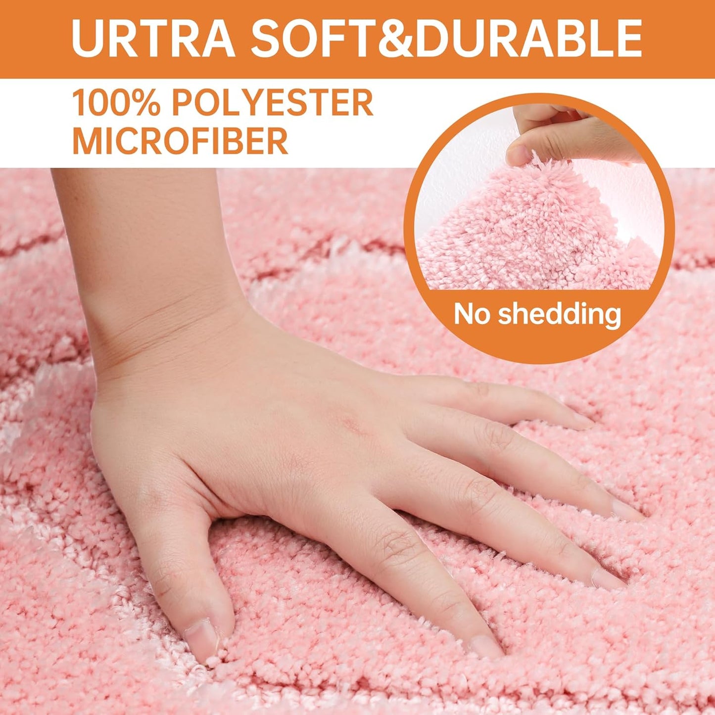BEQHAUSE Bathroom-Rugs-Non-Slip-Bath-Mats for Bathroom Soft and Absorbent Polyester Microfiber Pink Bath Mat Machine Washable Shaggy Shower Mat for Bathrooms, Bathtub and Sink, 16" x24"