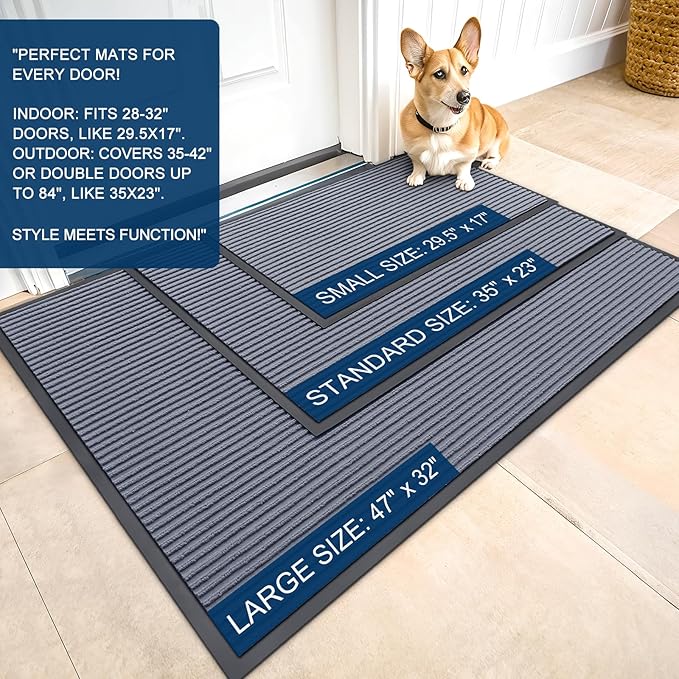OLANLY Front Door Mat Indoor Outdoor Entrance, Waterproof Heavy Duty Doormat, Fade Resistant, Low Profile, Easy Clean Patio Porch Welcome Floor Mats for Entry, 59x34, Ash Grey