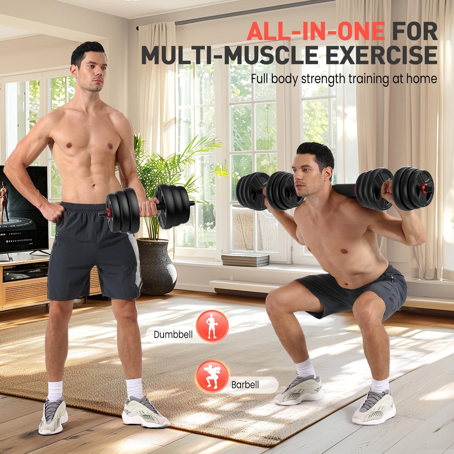 UKEEP Adjustable Dumbbells Sets, 20/30/40/60/80lbs Free Weights Dumbbells Set of 2 Convertible To Barbell A Pair of Lightweight for Home Gym, Women and Men Equipment