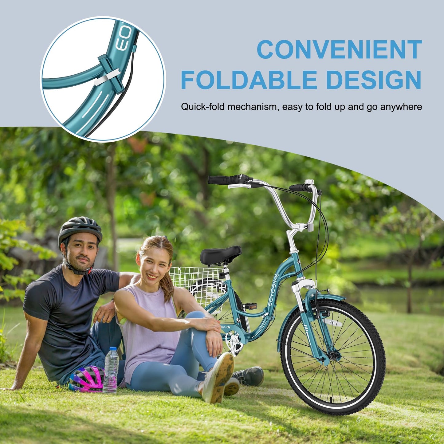 NAIZEA Folding Adult Tricycle - 7 Speed 20/24/26 Inch Folding Tricycle for Adult, 3 Wheel Bike, Foldable Trike with Large Basket/Low-Step Through for Men Women Senior