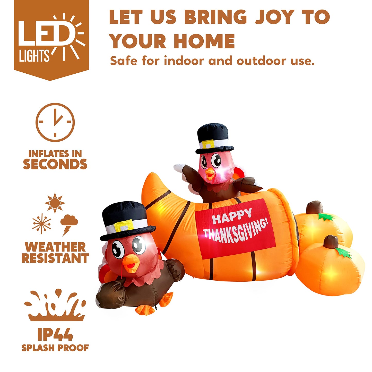 Joiedomi Thanksgiving Inflatable Decoration 6 FT Long Turkey Cornucopia Inflatable with Built-in LEDs for Thanksgiving Party Indoor, Outdoor, Yard, Garden, Lawn Fall Decor