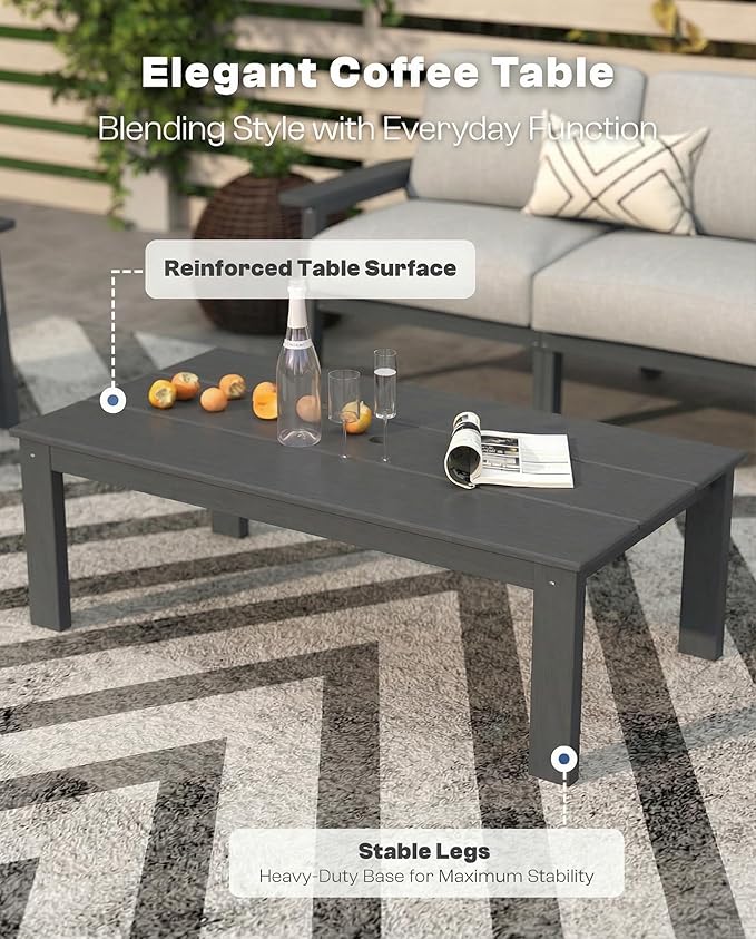 Patio Kingdom 10 Piece Outdoor Patio Furniture Set, Outdoor Couch with Washable Thick Gray Cushions, Coffee Table & Side Table, Patio Conversation Sets for Lawn, Garden, Porch, Balcon (Grey Frame)