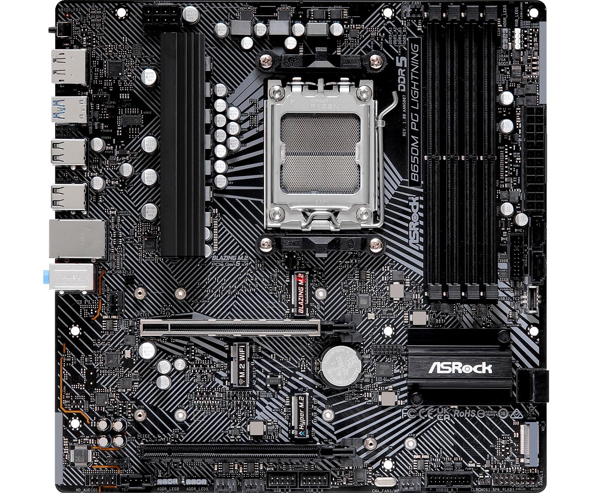 Asrock B650M Pg Lightning Amd Socket Am5 Ryzen9000/8000/7000 Series Processors Ddr5 7200+ Mhz (Oc) Hdmi Displayport B650 Micro A