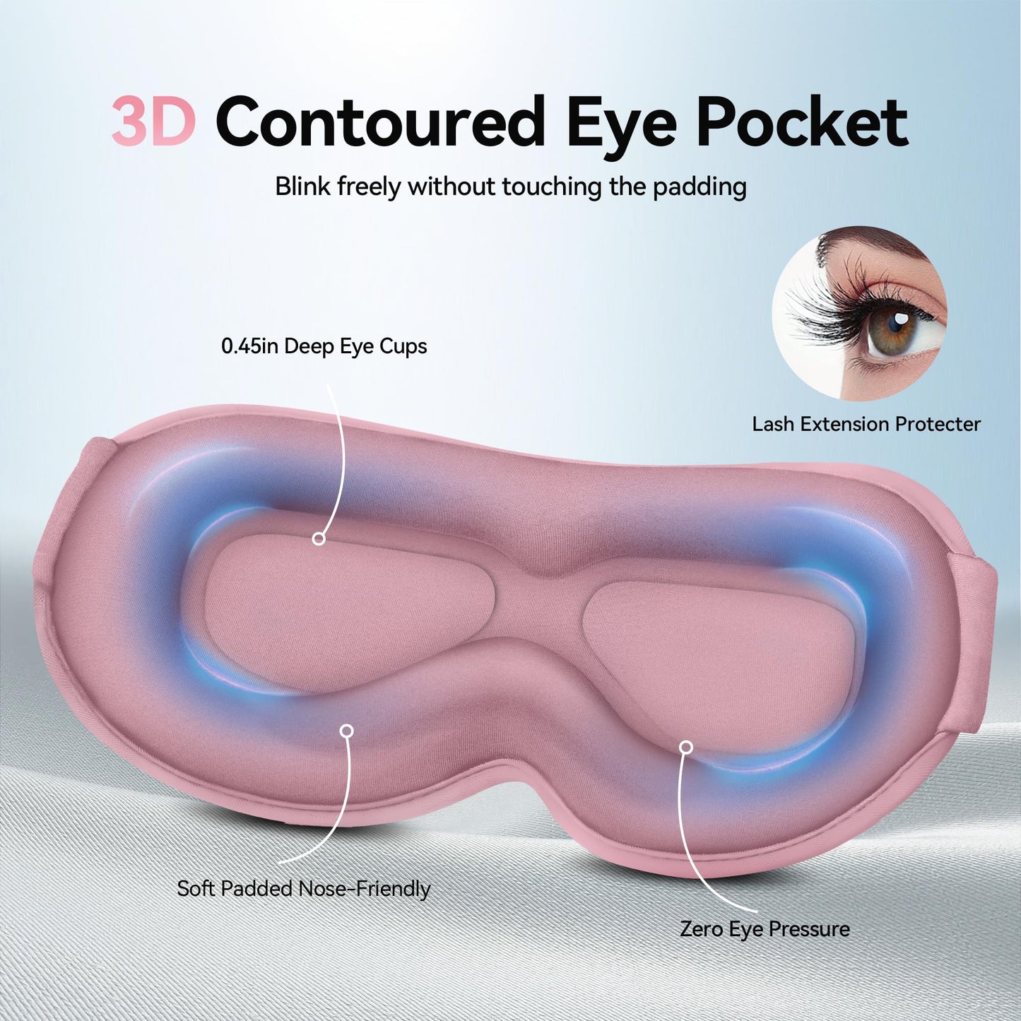 Weighted Eye Masks for Sleep Women: 3D Contoured Blackout Sleep Mask with Zero Pressure, Eyelash Friendly & Comfortable Blindfold for Airplane Travel, Night Shift Nurse, Yoga & Thoughtful Gift, Pink