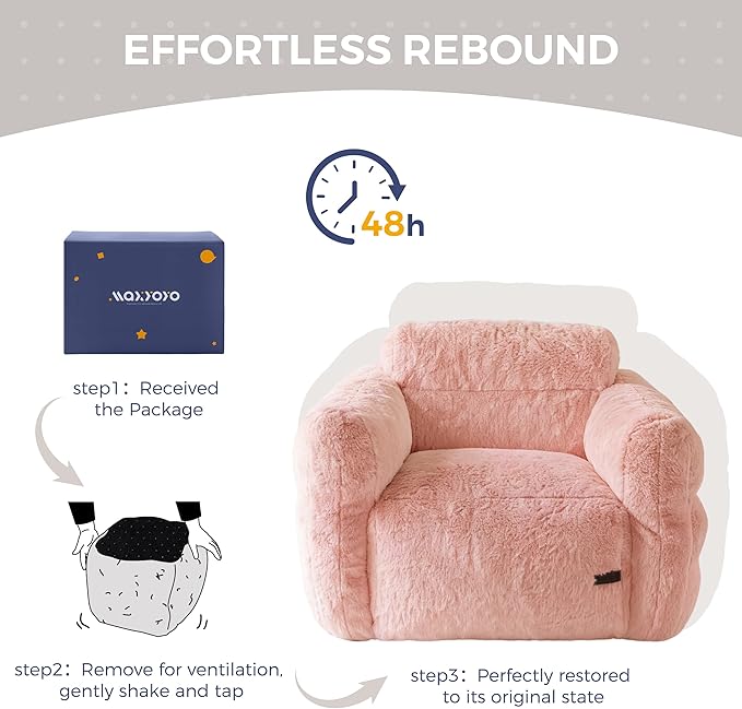 MAXYOYO Giant Bean Bag Chair for Adults, Ultra Soft Fluffy Bean Bag Sofa, Oversized Floor Sofa for Living Room Bedroom, Cozy Reading Chair with Filler, Pink