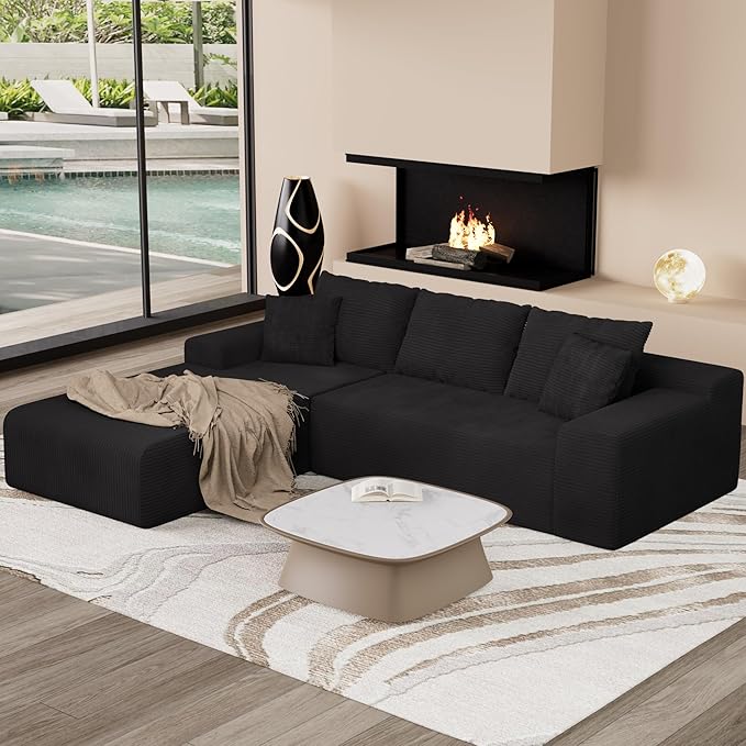 NAYA 106” Modular Sectional Sofa, Cloud Sectional Couch with Deep Seat, Modern Modular L-Shape Sofa Boneless Couch with Chaise for Living Room Bedroom (Black, Sectional Sofa with Left Facing Chaise)