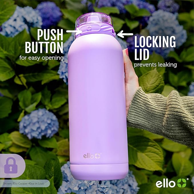Ello Cooper 18oz Kids Stainless Steel Water Bottle with Straw and Carry Handle, Double Walled and Vacuum Insulated Metal, Leak Proof Locking Lid with Soft Silicone Spout, Reusable, BPA Free, Black