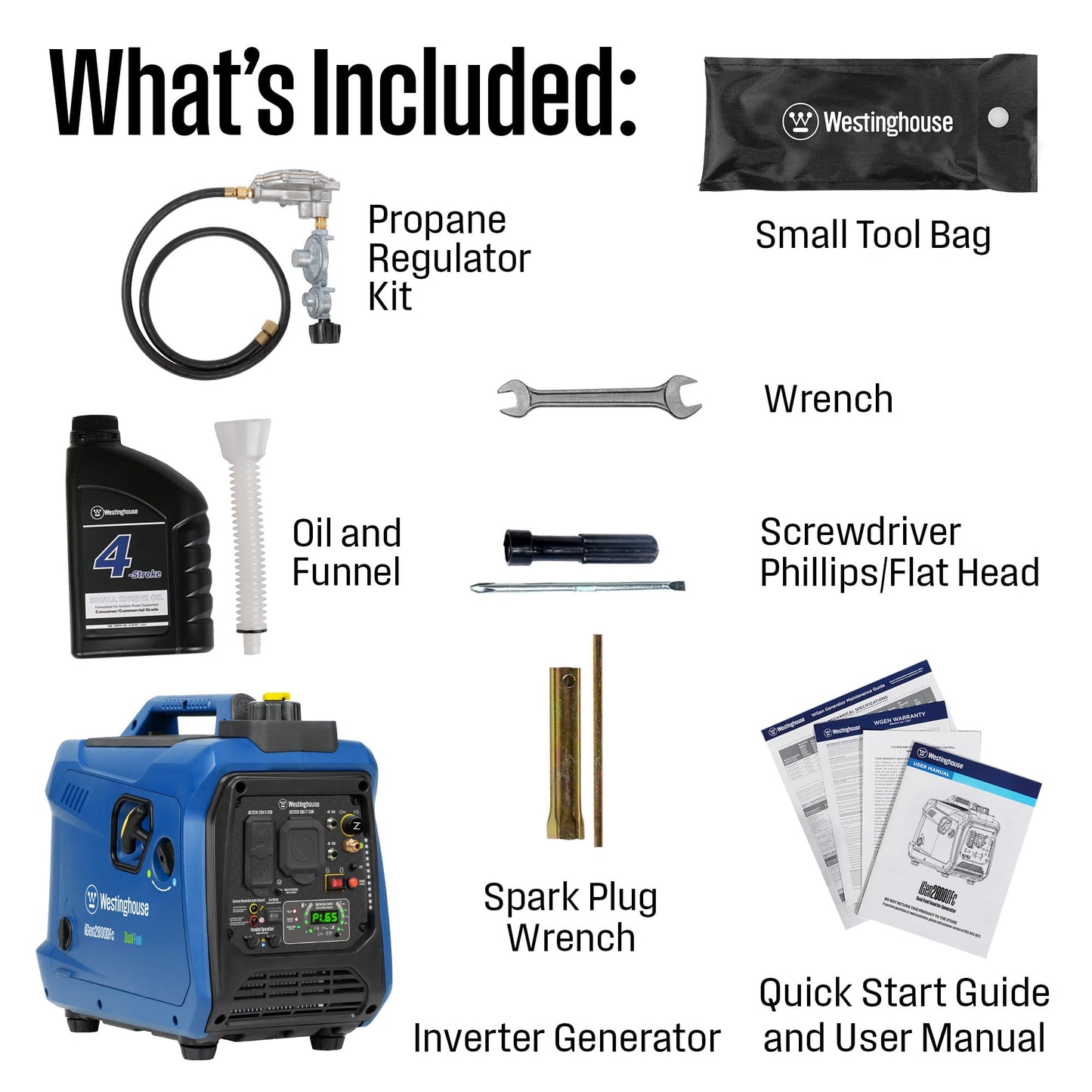 Westinghouse 2800 Peak Watt Super Quiet & Lightweight Dual Fuel Portable Inverter Generator, Gas & Propane Powered, CO Sensor, Parallel Capable, Long Run Time