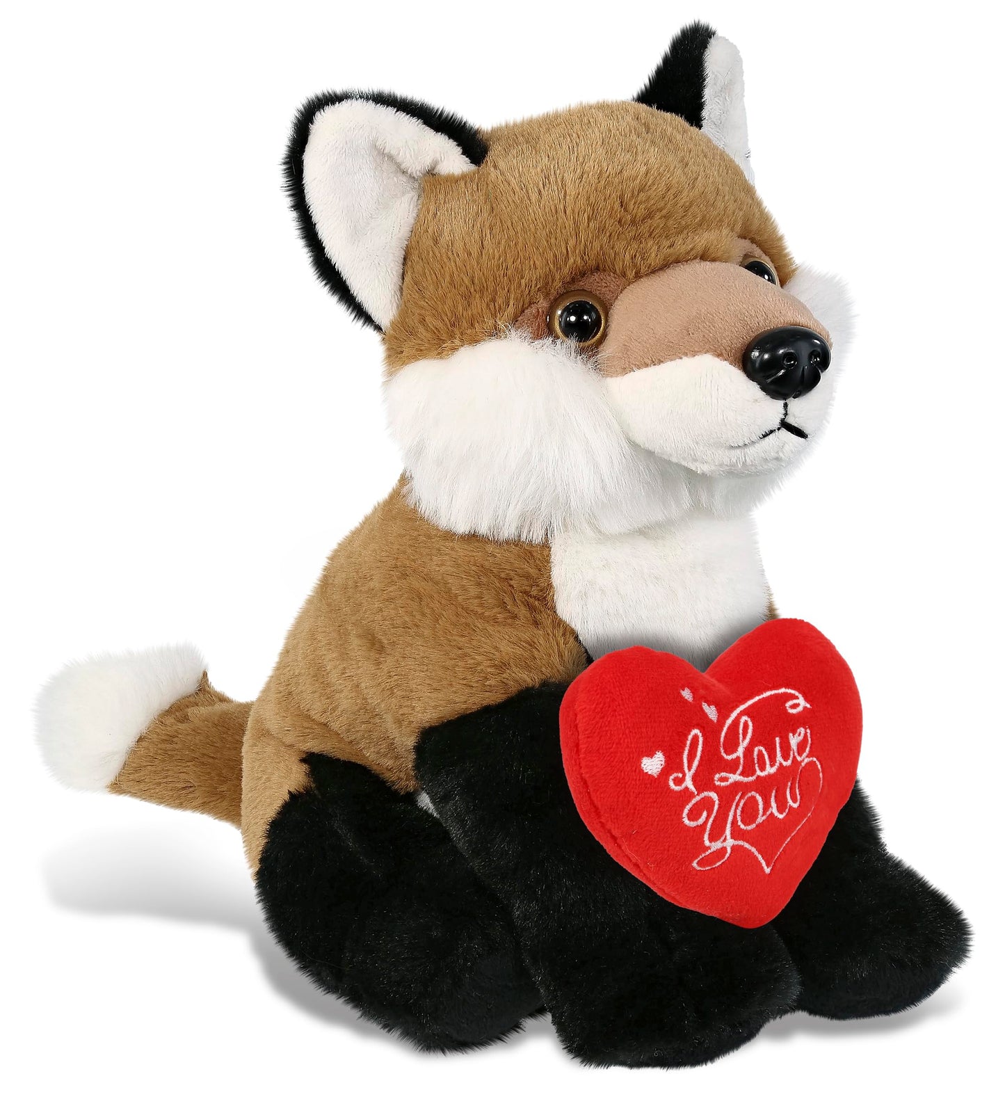 DolliBu I Love You Valentine Plush Floppy Fox - Cute Stuffed Animal with Red Heart and Name Personalization Gift for Valentines Day, Birthday, Anniversary, Romantic Date - 9 Inches