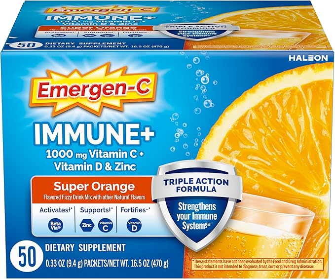 Emergen-C Immune+ Triple Action Immune Support Powder, BetaVia (R), 1000mg Vitamin C, B Vitamins, Vitamin D and Antioxidan...