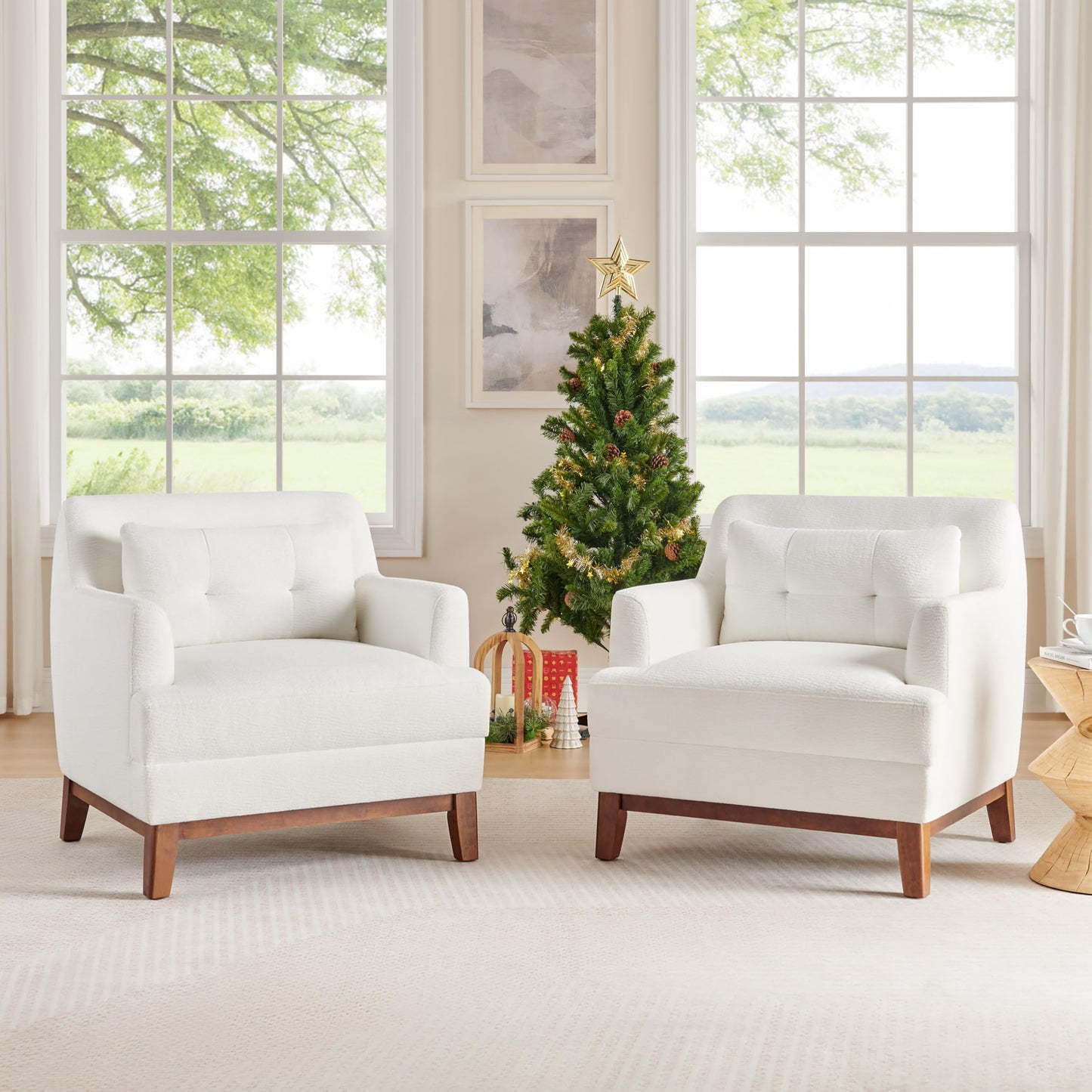 VANOMi Modern Accent Chair with Terry Fabric, Upholstered Armchair with Spring Package Cushion & Solid Wood Frame, Comfy Lounge Chair for Living Room, Bedroom, or Reading Corner, Terry, White