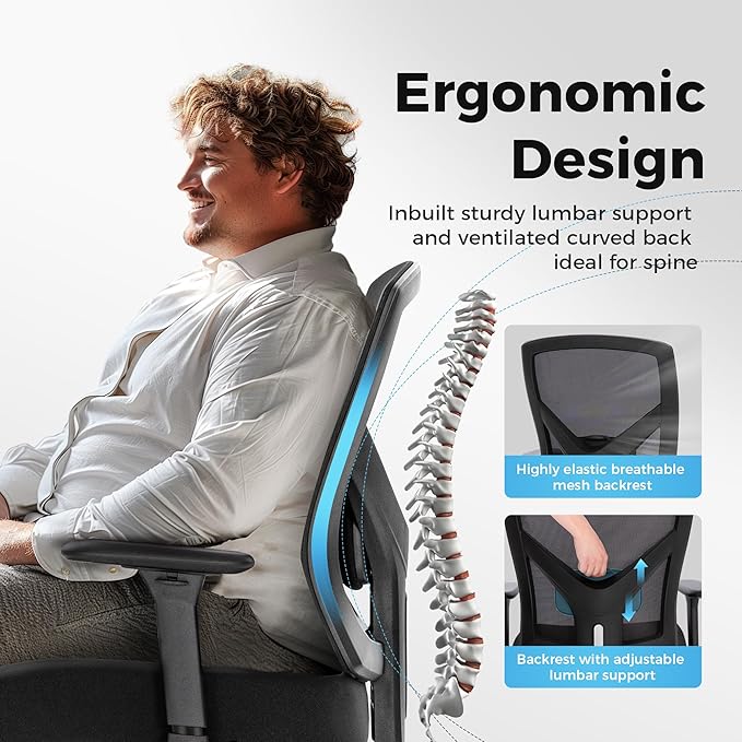 MAISON ARTS Ergonomic Mesh Office Chair Set of 3, Mid-Back Computer Desk Chairs with Lumbar Support, 500 lbs Capacity Swivel Chair with 3D Adjustable Arms, Wide Comfy Seat and Wheels
