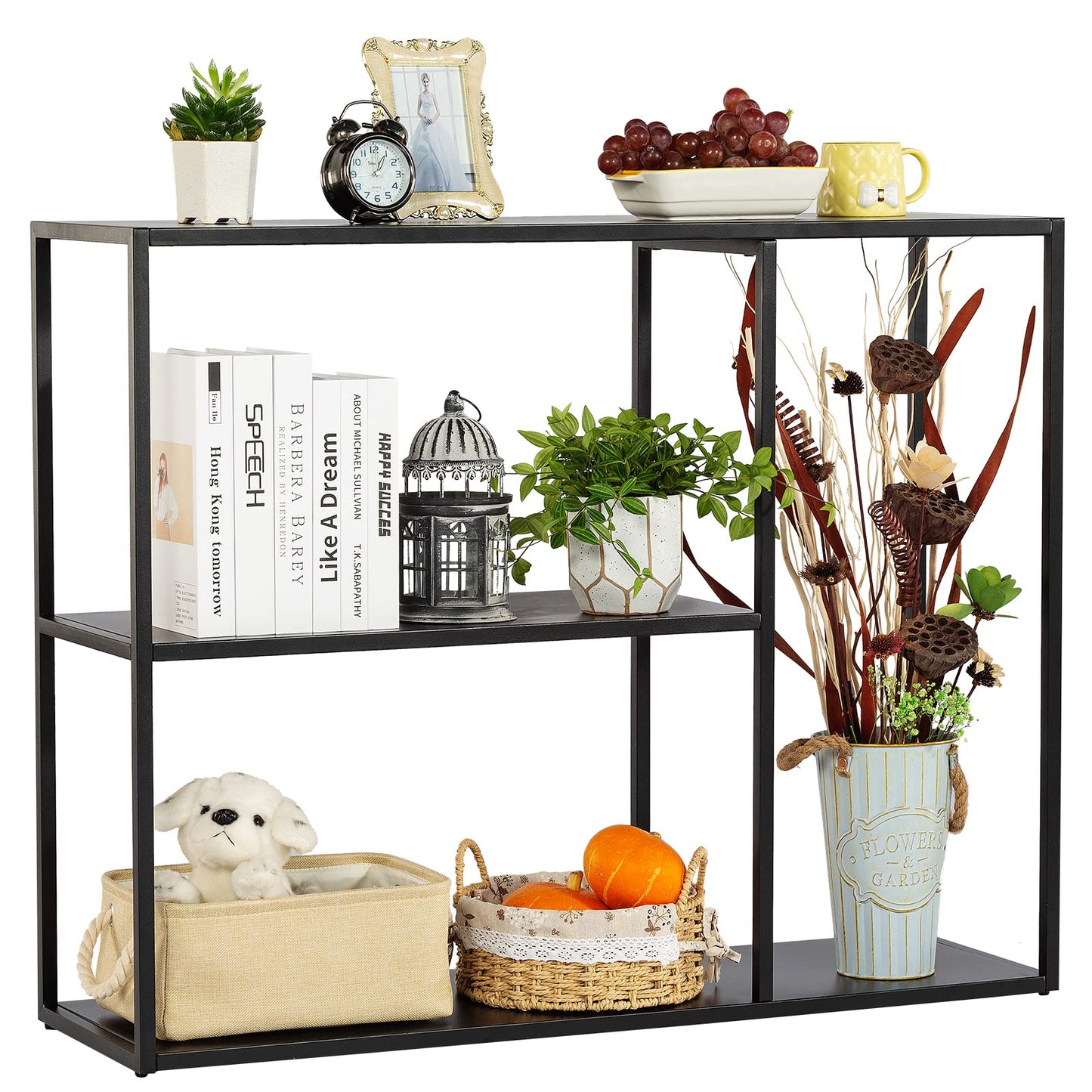 DCLRN Metal Industrial Console Table,Sofa Table Entrance Table Narrow Long with Storage Rack for Entrance,Foyer,Hallway,Sofa,Living Room,Bar,Kitchen(Black)