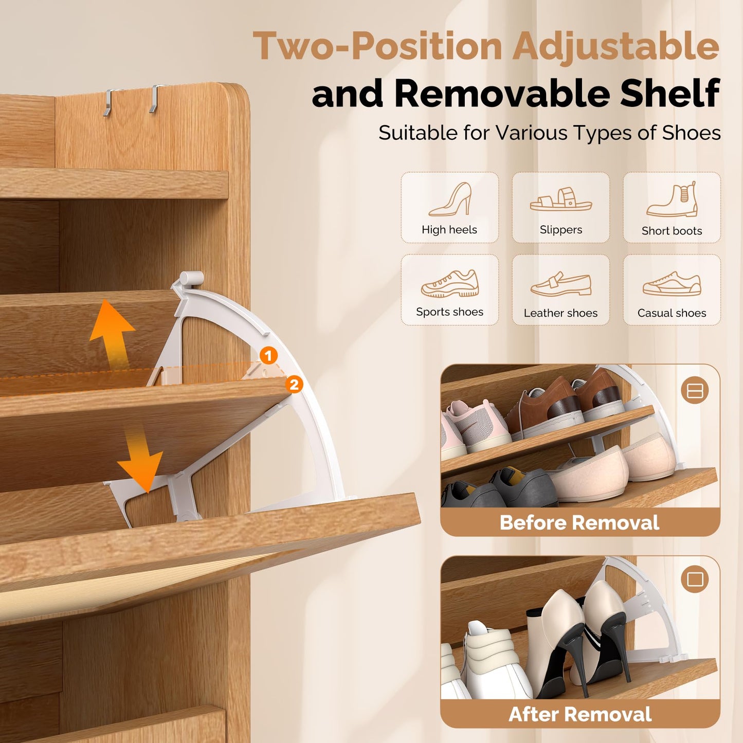 Aivermeil Slim Entryway Shoe Storage Cabinet with 2 Flip Drawers, Modern Freestanding Shoes Organizer Holds 16-20 Pairs, Closed Shoe Storage for Hallway, Foyer - Space-Saving Wood Shoe Rack