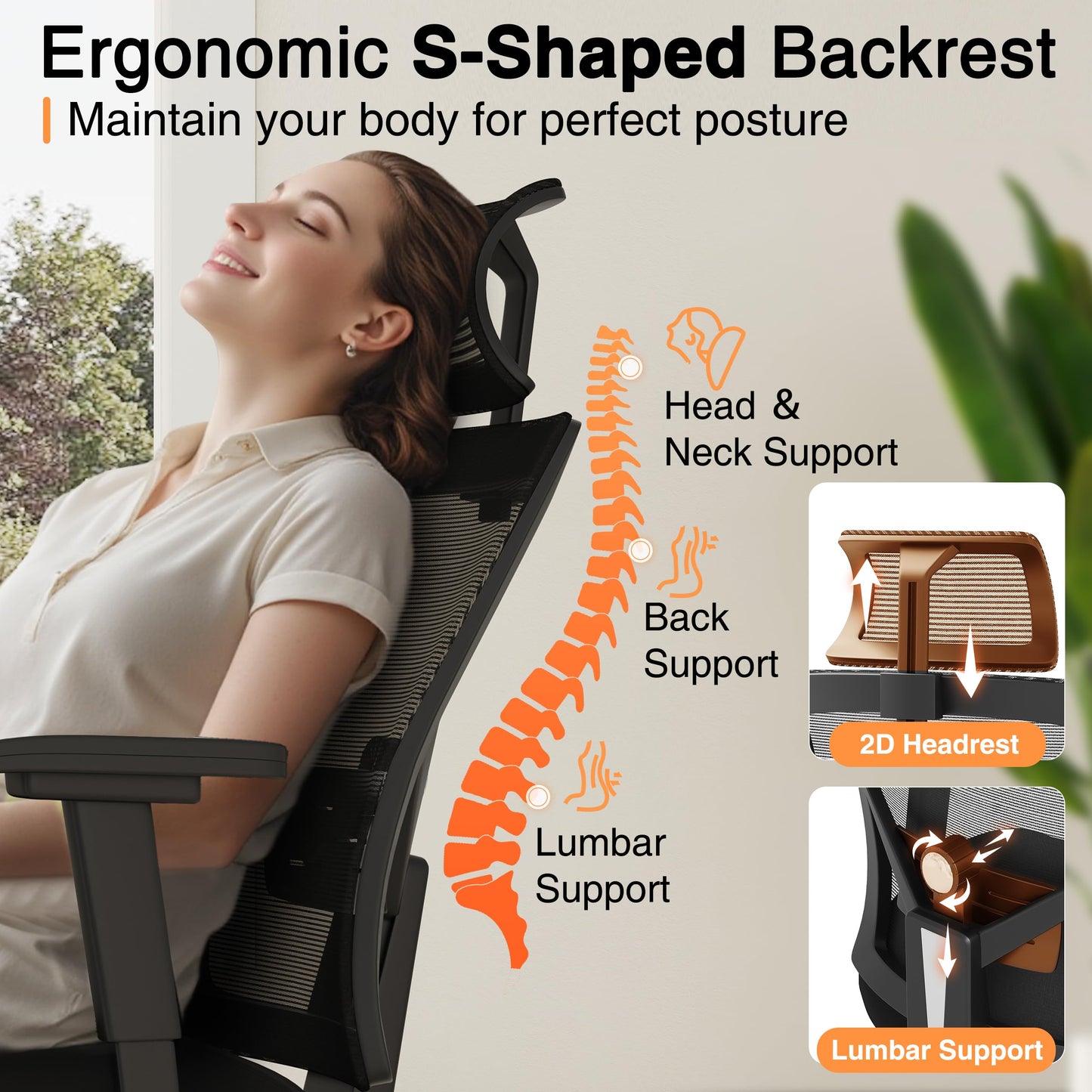 Howjoe Ergonomic Mesh Office Chair, 600LBS Computer Desk Chair with Adjustable Lumbar Support and Armrest, Office Desk Chairs with Wide Thick Seat Cushion, Big and Tall Office Chair for Heavy People