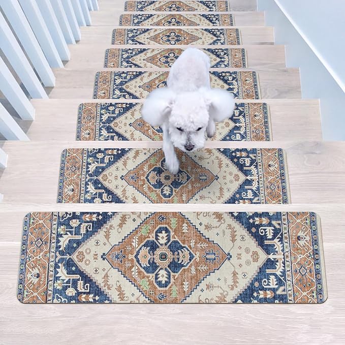 OJIA Super Non-Slip Stair Treads for Wooden Steps Indoor, 30"X8" Stair Runners Slip Resistant Stair Rugs Safety Mats for Dogs, Kids & Elders, Rubber Backed Stair Treads Stair Covers (15PC)