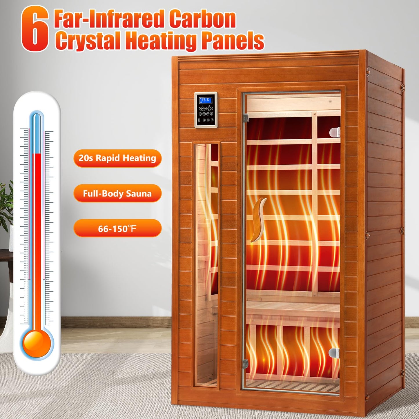 X-Vcak 1-2 Person Infrared Sauna, Dry Heat Sauna with Red Light Therapy, Bluetooth, Radio, 7-Color Therapy Light for Home, Indoor, Gym, Wellness Center, 36″ x 36″ x 73″, Brown