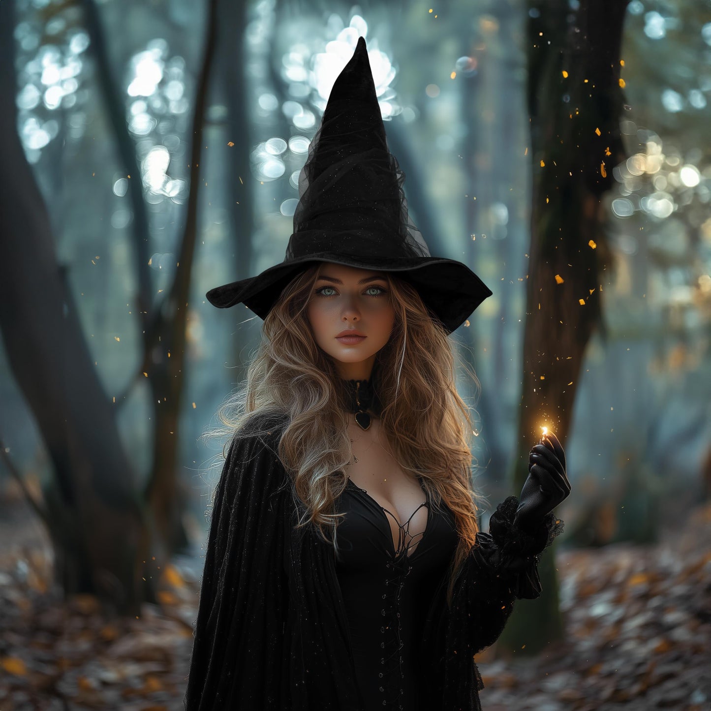 UQJE Women's Black Witch Hat Adult Mesh Witches Hat Halloween Costume-18in