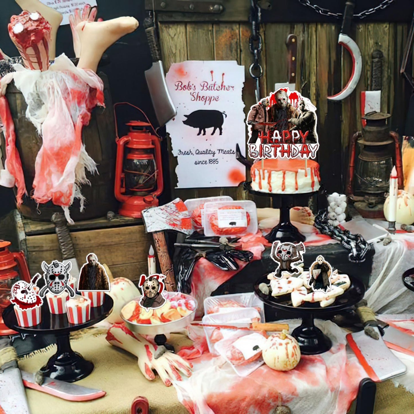 Friday The 13th Party Supplies,Horror Movie Jason Party Decorations Includes Banner, Cake Toppers, Balloon for Have a Killer Party Decorations