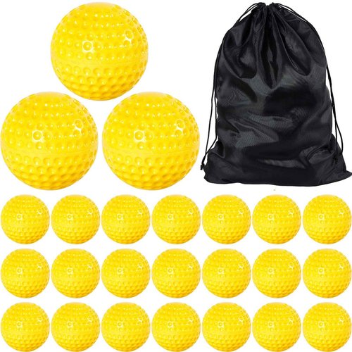 Deekin 24 PCS Pitching Machine Softballs, Dimpled Softballs, Practice Foam Sport Pitching Machine Game Ball for Indoor Outdoor Practice, 2 Dozen(12 Inch,Yellow)