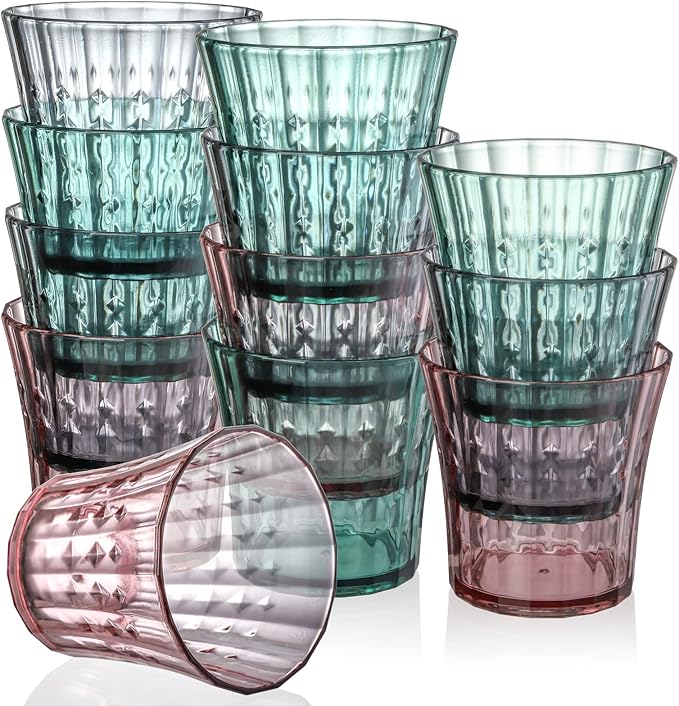 AVLA 12 Pack Plastic Water Tumblers, 10 OZ Unbreakable Acrylic Drinking Glasses, Transparent Reusable Juice Wine Cup, BPA-...