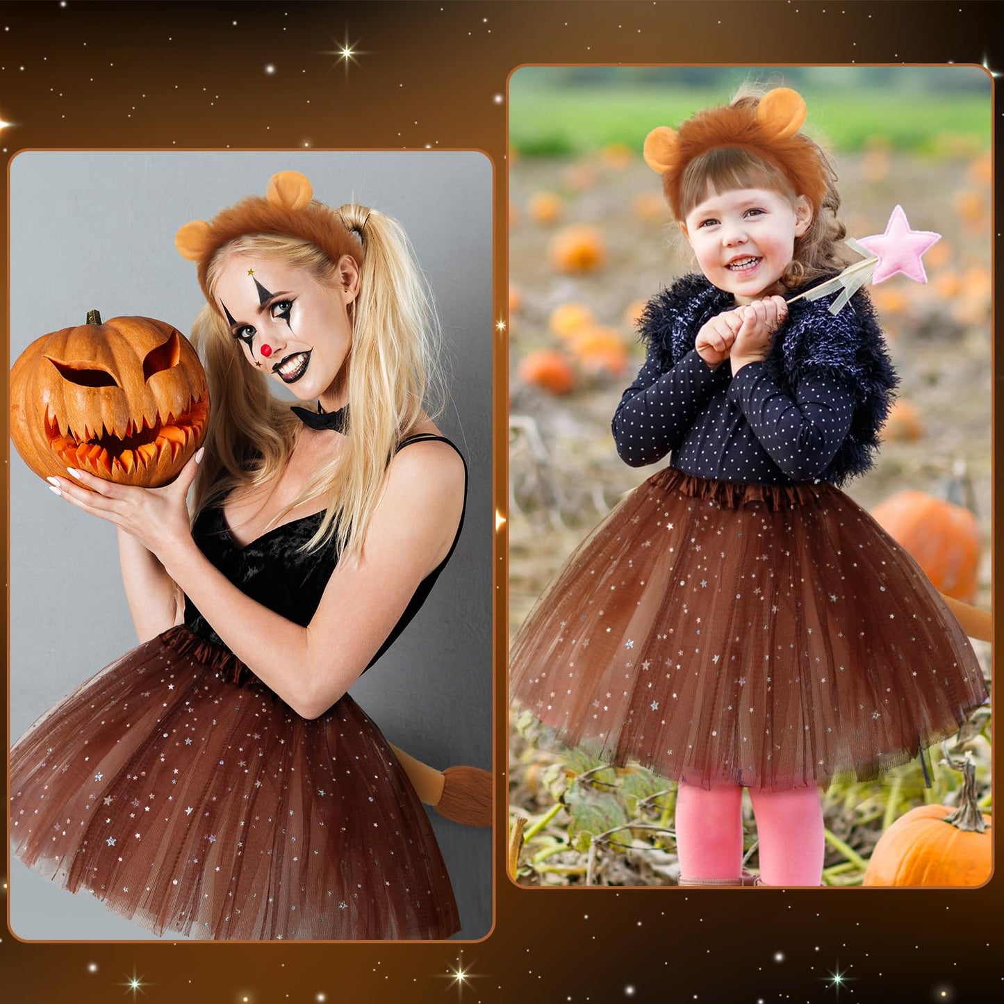 Newcotte 3 Pcs Halloween Costume Animal Tutu Ears Headband Tail Fancy Dress Costume Kit for Youth Adult Halloween Cosplay(18-28 Years, S-m,Lion)