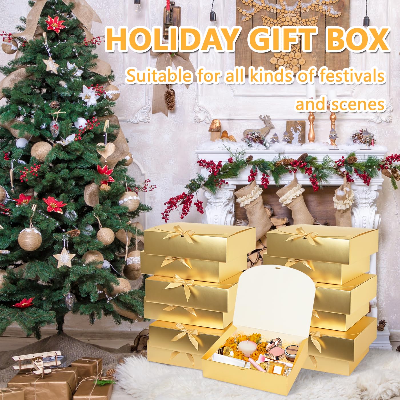 12Pack Gold Gift Boxes With Lids, 129.83.1 Inch Bridesmaid Proposal Box, Luxury Gold Gift Box With Ribbon for Wedding, Birthday, Party, Christmas, Graduation