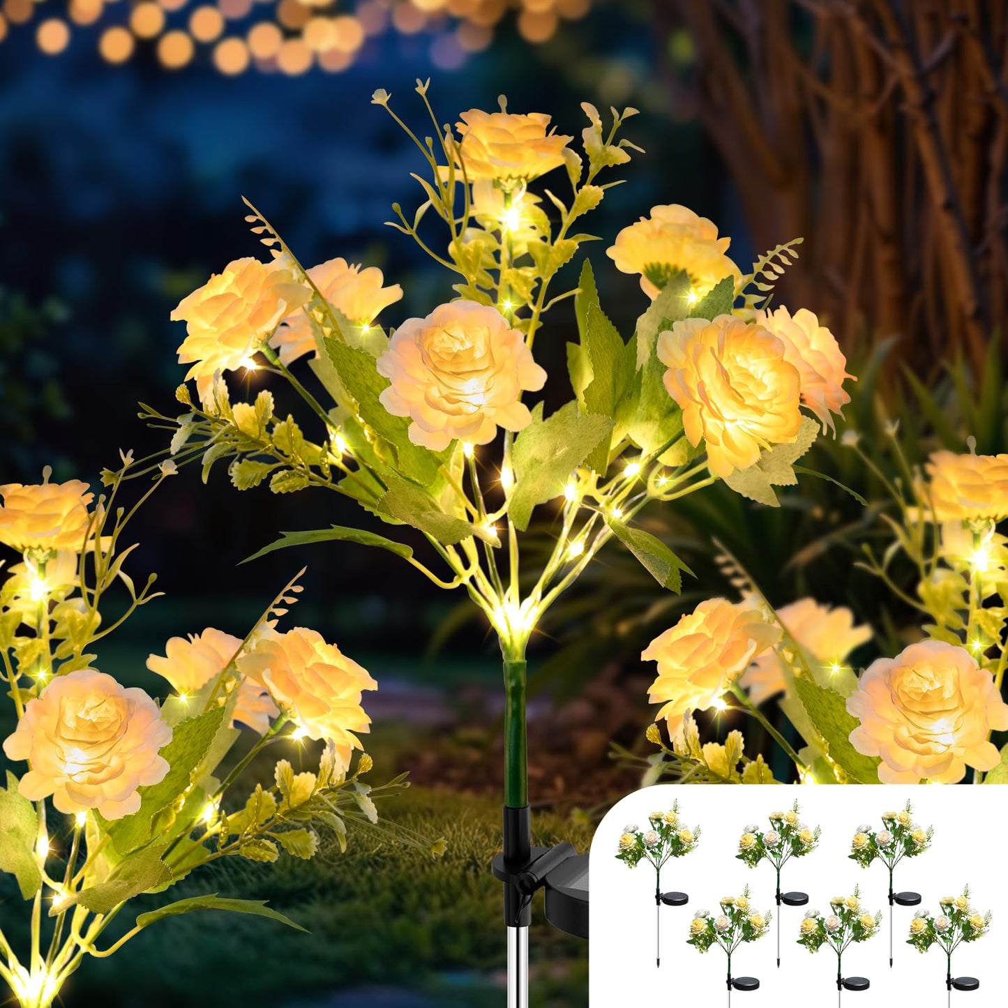 TopVelo Solar Garden Light 6 Packs, 42 LEDs Outdoor Solar Lighting with Hibiscus Flowers, Waterproof Outdoor Garden Light for Patio, Courtyard, Pathway Decoration