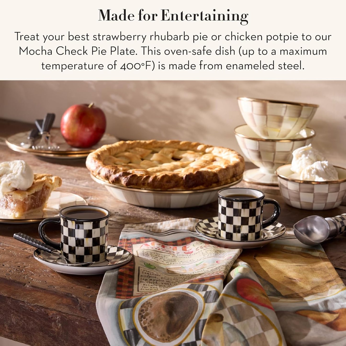 MACKENZIE-CHILDS Mocha Check Pie Plate