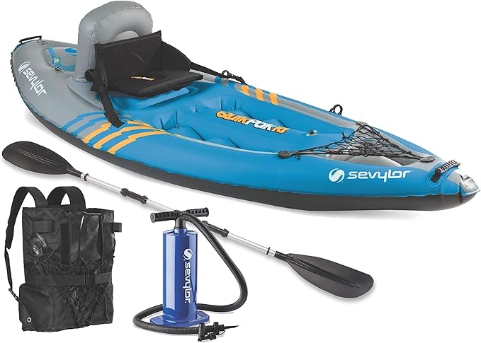 Sevylor QuickPak K1 1-Person Inflatable Kayak, Kayak Folds into Backpack with 5-Minute Setup, 21-Gauge PVC Construction; H...