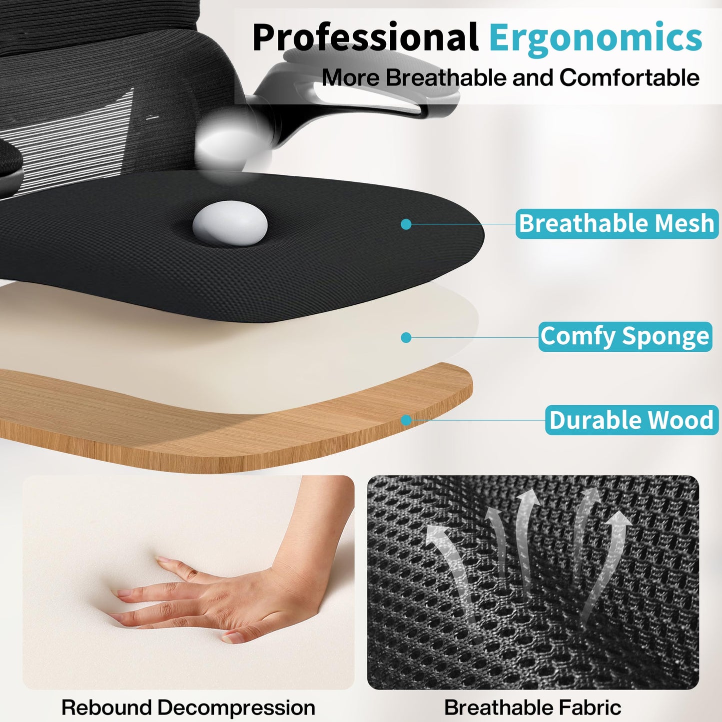 Nexthro Ergonomic Office Chair,Mesh Office Chair with Lumbar Support,High Back Desk Chair with Flip-up Arms,400 lbs Big and Tall Computer Chair with Headrest,Comfy Desk Chairs