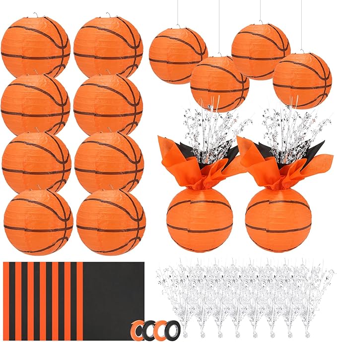 36 Pieces Basketball Paper Lanterns Centerpieces Decorations Basketball Lanterns Table Centerpieces with Metallic Foil Cen...
