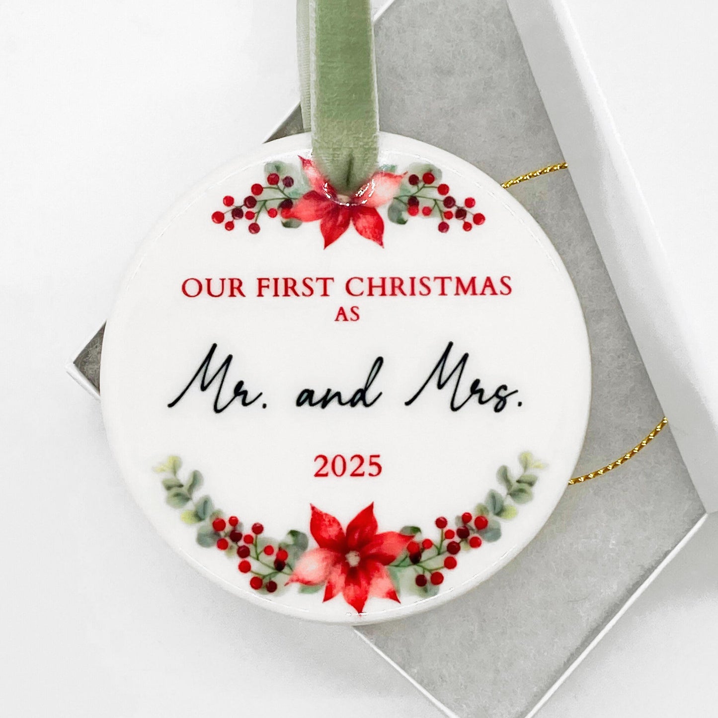 First Christmas Married Ornament 2025 Wedding Gifts for Couples, Wedding Bridal Shower Gifts for Bride, Just Married 1st Xmas Newlywed - Our First Christmas as Mr and Mrs Ornament