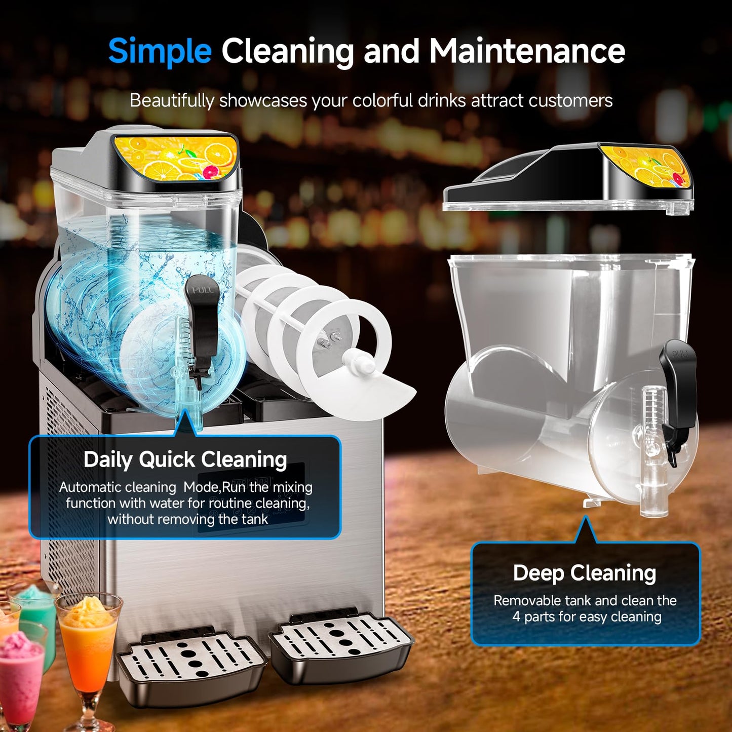 EKway Slushy Machine,15L x2 Double Tanks Comercial Margarita &Slushie Machine,120+ Cups 1000W 110V Electric Large Daiquiri Machine with Self-cleaning Mode,for Home Party Restaurants Cafe Bars