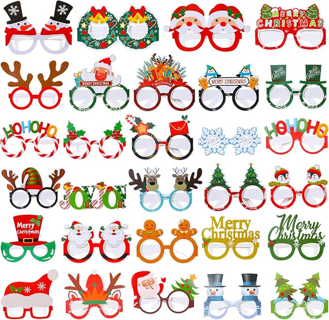 Glitinsel 34 Pcs Christmas Glasses Frames Christmas Party Decorations Favors Glasses Costume Eyeglasses Accessories Funny ...