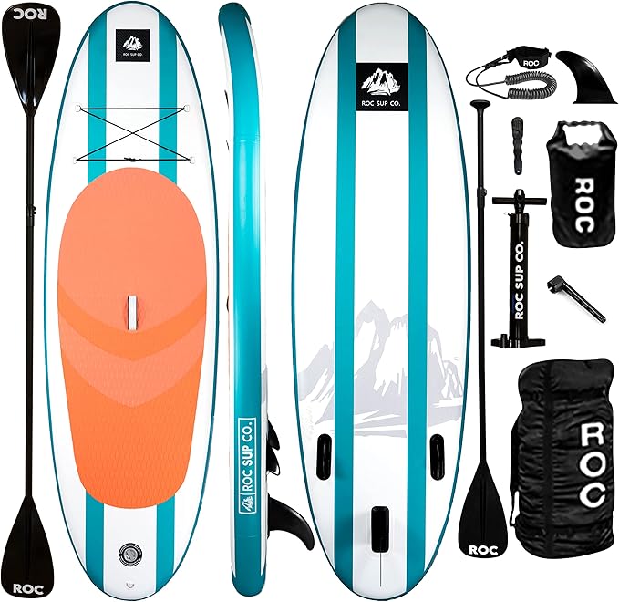 Roc Inflatable Stand Up Paddle Board 10' 6" with Premium SUP Paddle Board Accessories, Wide Stable Design, Non-Slip Comfor...