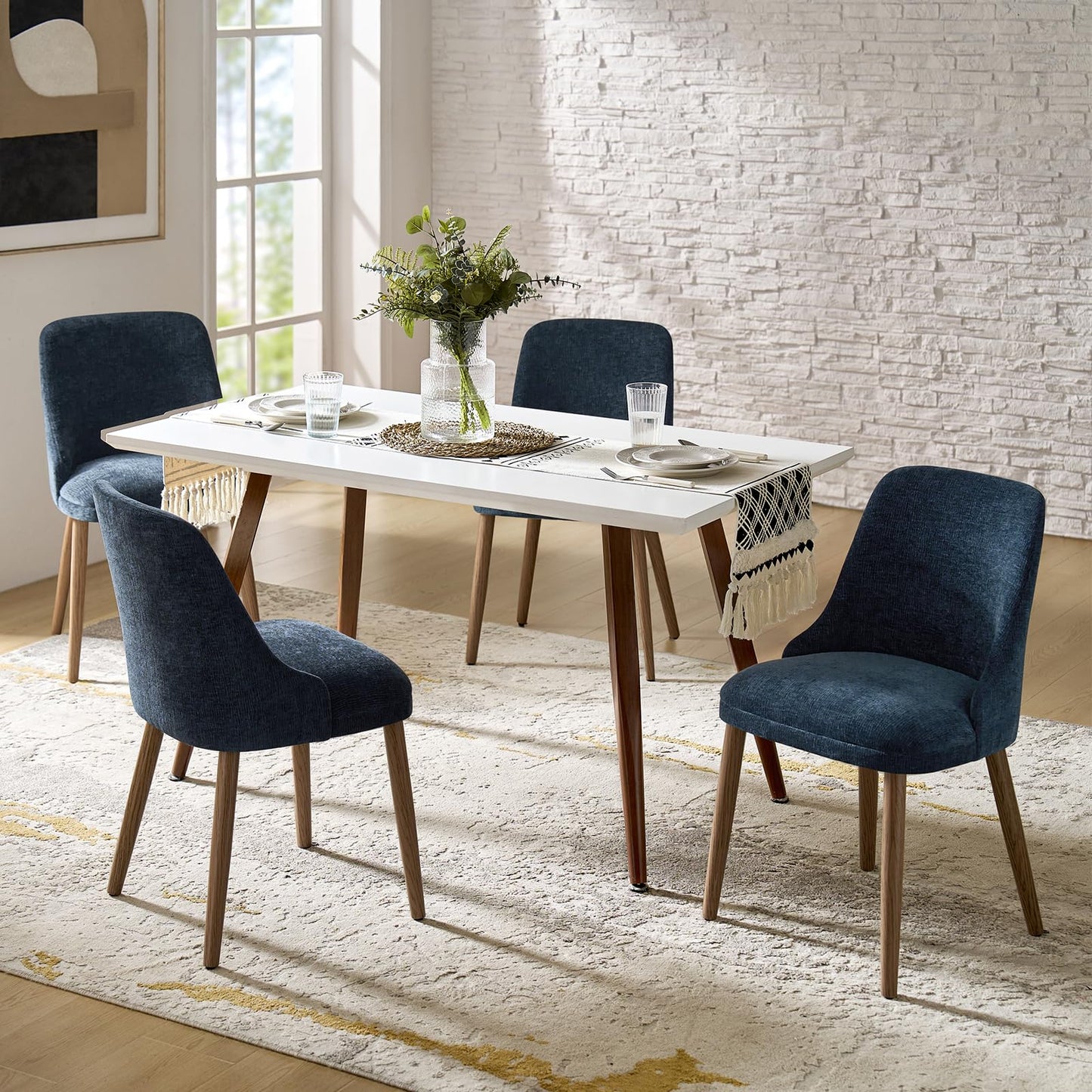 EcoHarbor Living Dining Chairs Set of 4, Kitchen Dining Room Chairs Set Morden Upholstered Accent Side Dinner Chair with Padded Back Wood Legs, Navy