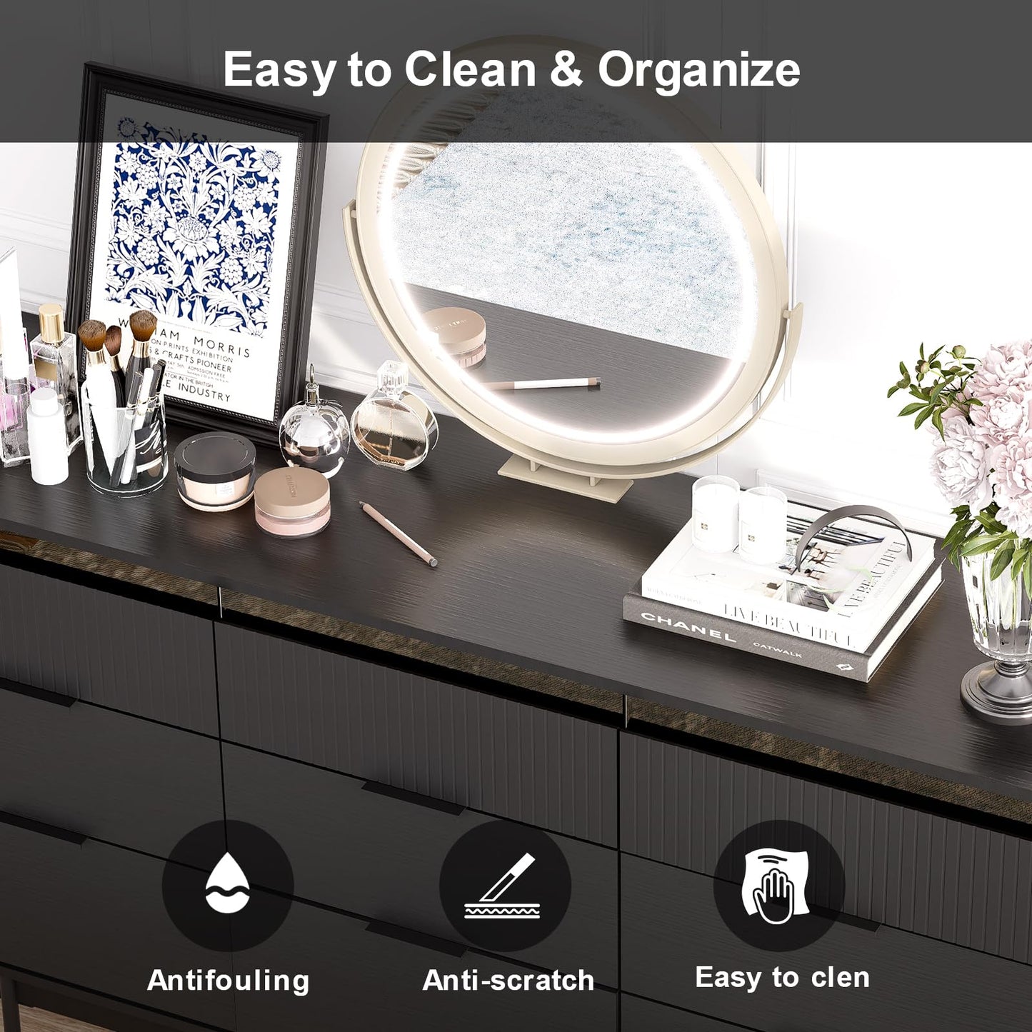 MEISSALIVVE 9 Drawer Dressers for Bedroom, Wide Chest of Drawers, Deep Drawer Dresser, Modern Storage Organizer Dresser, Black Long Dressers for Closet Living Room (59" W x 16" D x 34" H)